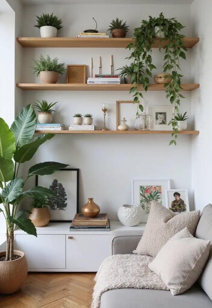 29 Small Living Room Decorating Ideas That Feel Bigger Instantly - 24. Embrace Open Shelving