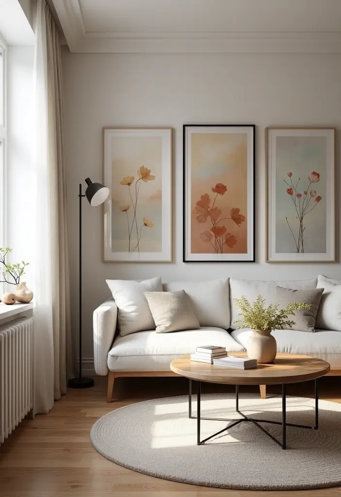 29 Small Living Room Decorating Ideas That Feel Bigger Instantly - 27. Use Artwork for Vertical Lines