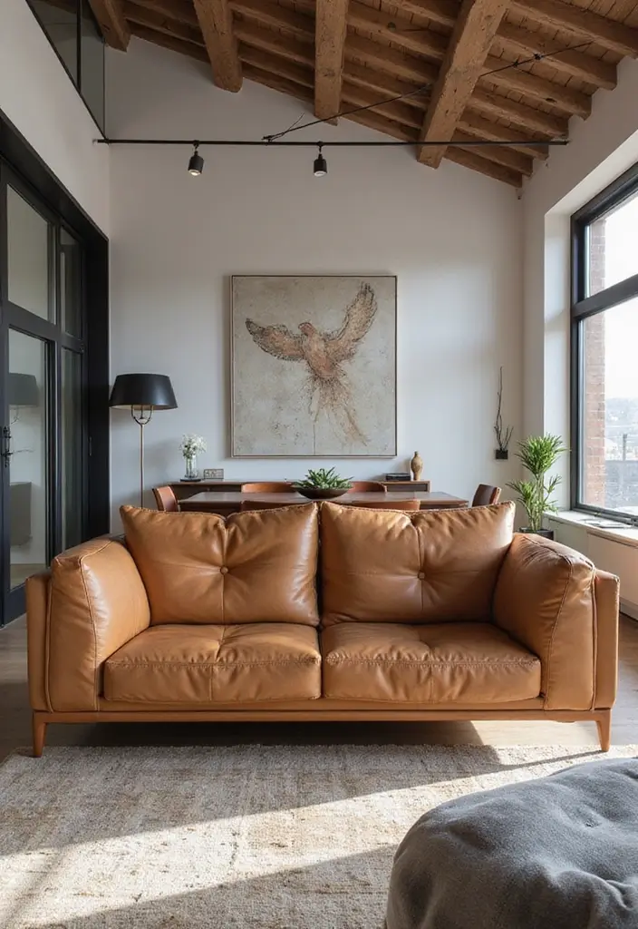 29 Tan Leather Sofa Living Room Ideas That Feel Elegant and Timeless - 15. Open Concept Living