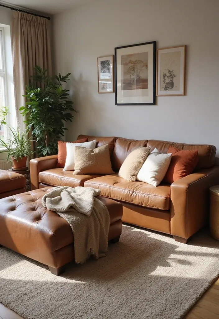 29 Tan Leather Sofa Living Room Ideas That Feel Elegant and Timeless - 20. Comfort Meets Style