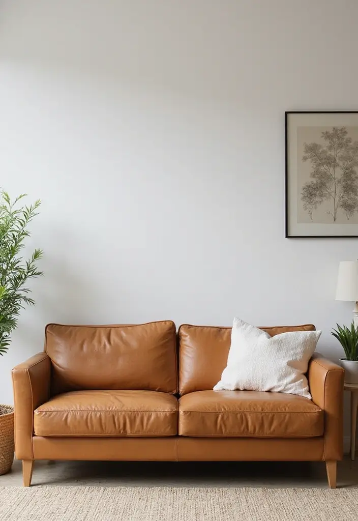 29 Tan Leather Sofa Living Room Ideas That Feel Elegant and Timeless - 29. Serenity Through Simplicity