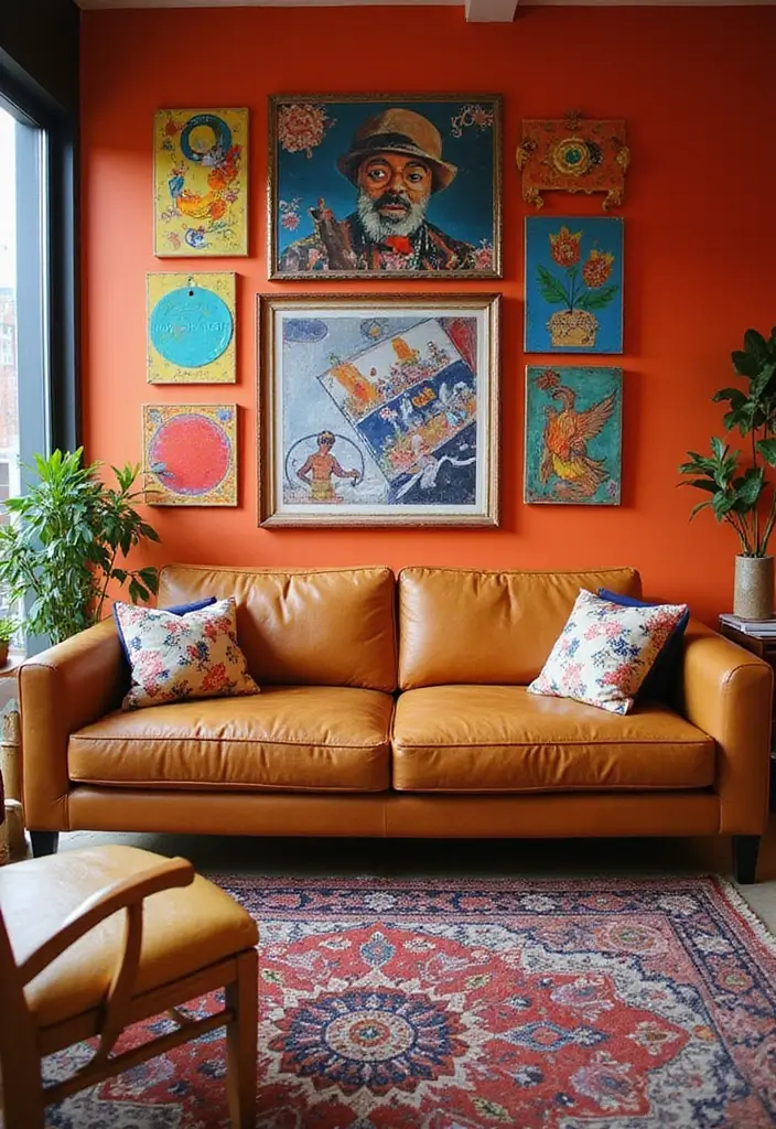 29 Tan Leather Sofa Living Room Ideas That Feel Elegant and Timeless - 6. Bold Color Accents
