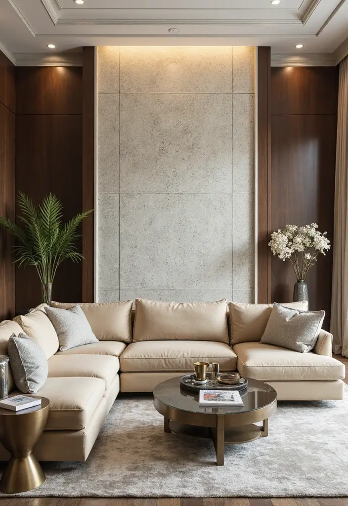 29 Tiles on Wall Living Room Ideas That Add Texture and Personality - 10. Glamorous Glass Tiles