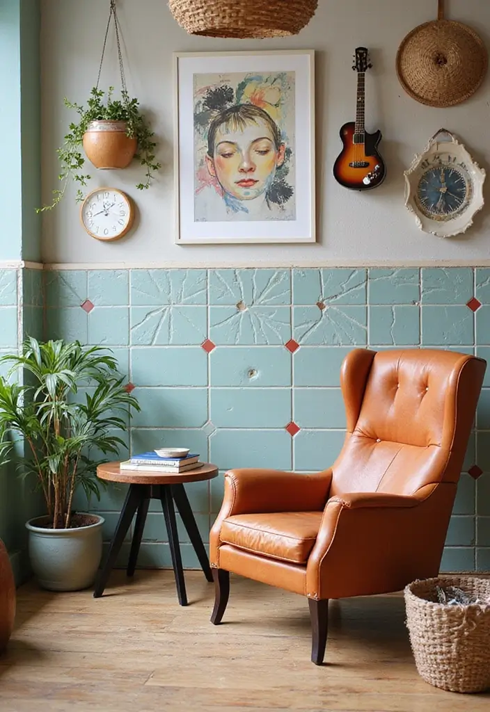 29 Tiles on Wall Living Room Ideas That Add Texture and Personality - 14. Retro Kitchen Tiles in Living Rooms