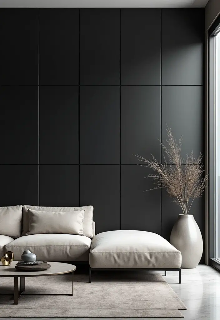 29 Tiles on Wall Living Room Ideas That Add Texture and Personality - 16. Bold Black Tiles