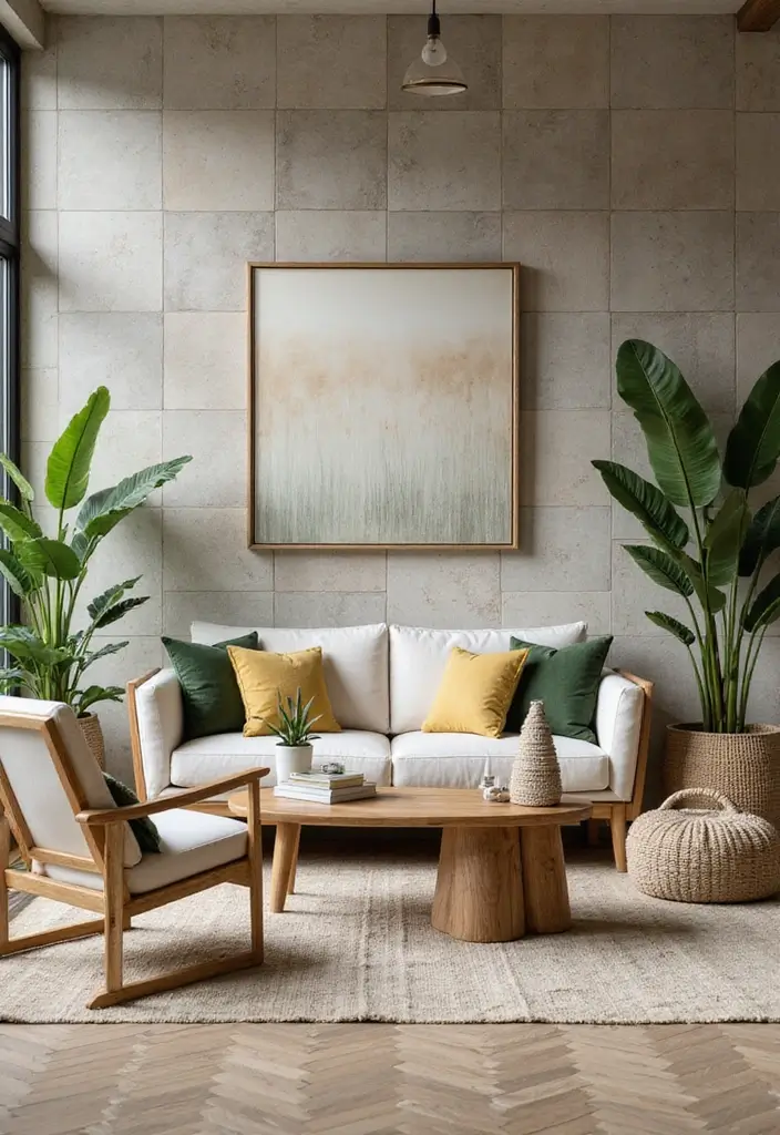 29 Tiles on Wall Living Room Ideas That Add Texture and Personality - 17. Nature-Inspired Tiles