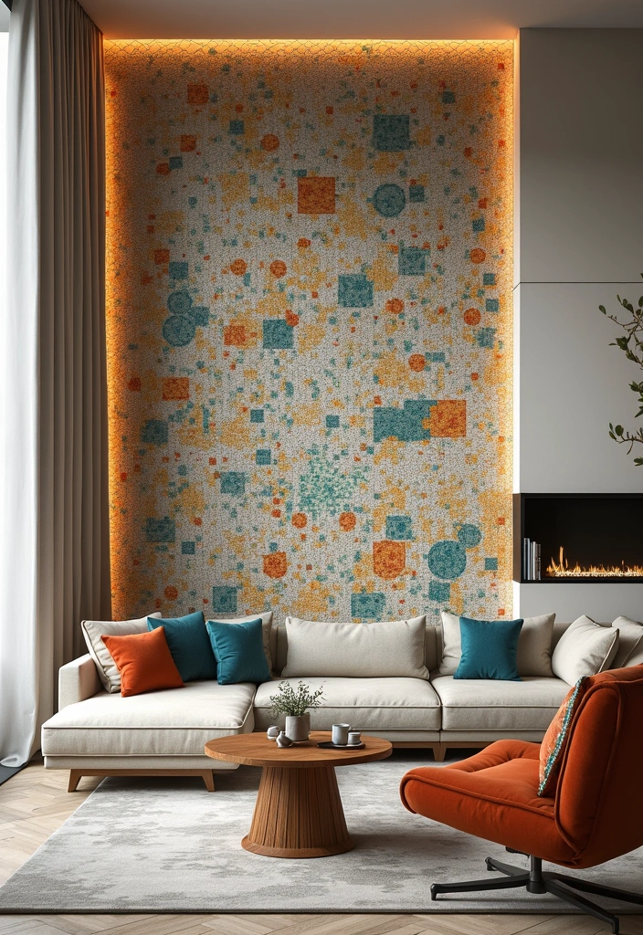 29 Tiles on Wall Living Room Ideas That Add Texture and Personality - 2. Colorful Ceramic Tiles