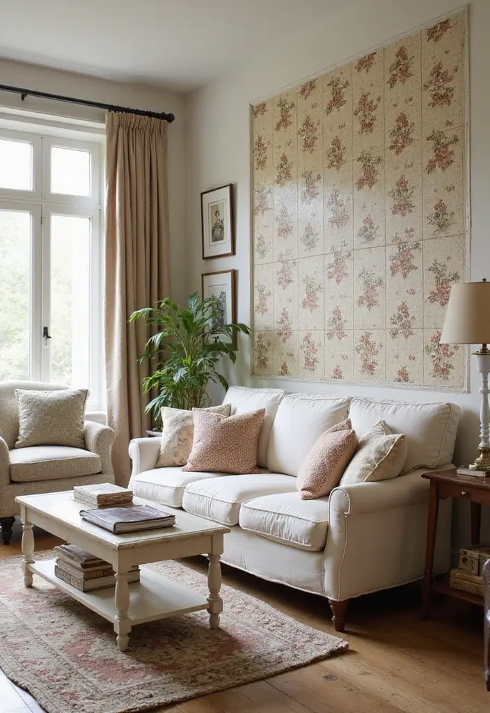 29 Tiles on Wall Living Room Ideas That Add Texture and Personality - 20. Vintage Floral Tiles