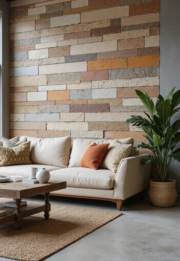 29 Tiles on Wall Living Room Ideas That Add Texture and Personality - 21. Layered Tile Designs