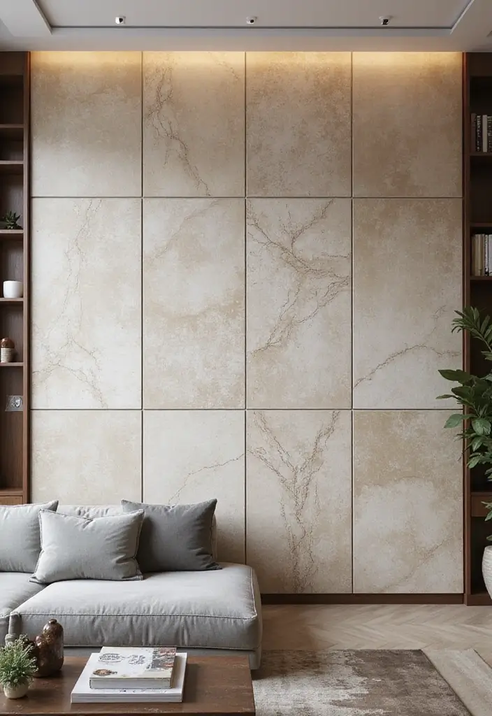 29 Tiles on Wall Living Room Ideas That Add Texture and Personality - 23. Stylish Panel Tiles
