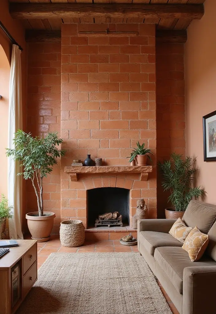 29 Tiles on Wall Living Room Ideas That Add Texture and Personality - 29. Timeless Terra Cotta Tiles