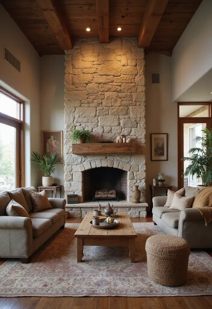 29 Tiles on Wall Living Room Ideas That Add Texture and Personality - 9. Rustic Stone Tiles