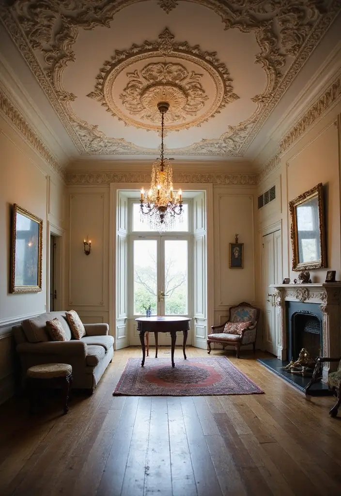 29 Victorian Living Room Bloxburg Ideas That Feel Grand and Elegant - 12. Decorative Ceiling Designs