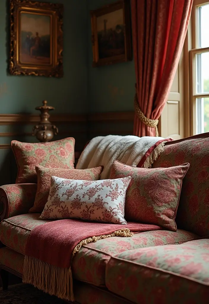 29 Victorian Living Room Bloxburg Ideas That Feel Grand and Elegant - 21. Decorative Pillows and Throws