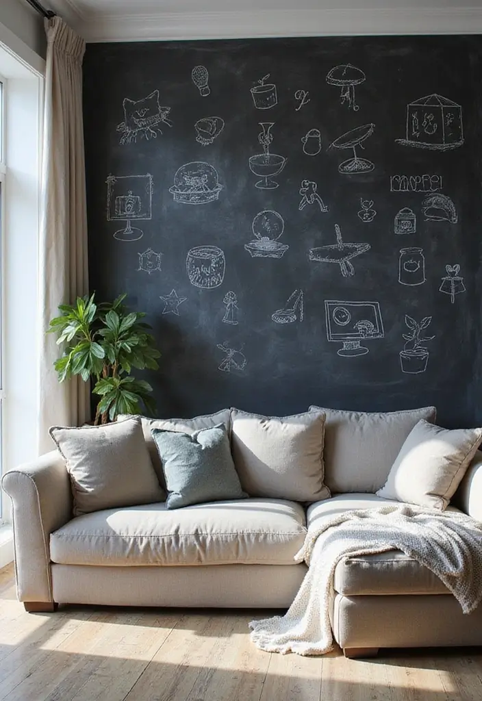 29 Wall Painting Ideas Creative Living Room Styles That Add Personality - 12. Eco-Chic Chalkboard Paint