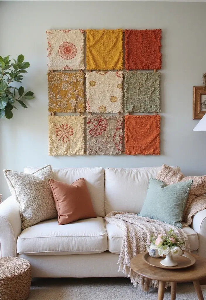 29 Wall Painting Ideas Creative Living Room Styles That Add Personality - 19. DIY Fabric Wall Art