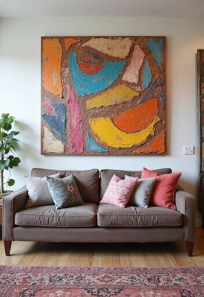 29 Wall Painting Ideas Creative Living Room Styles That Add Personality - 27. Upcycled Canvas Wall Art