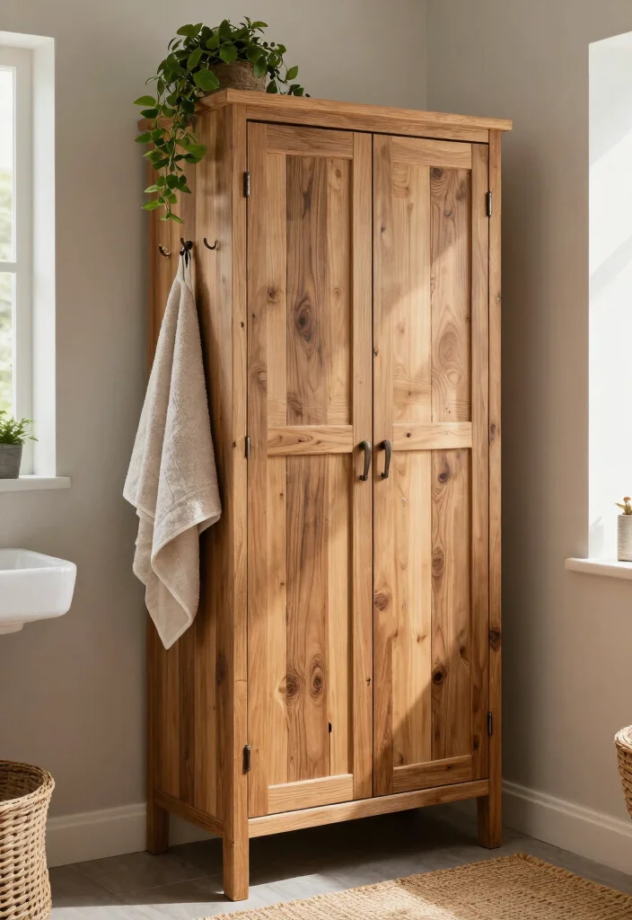 14 Bathroom Almirah Ideas For Organized Living - 1. Eco-Friendly Wooden Almirah 1