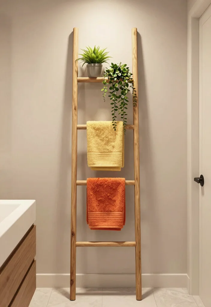 14 Bathroom Almirah Ideas For Organized Living - 11. Vertical Almirah with Ladder 1