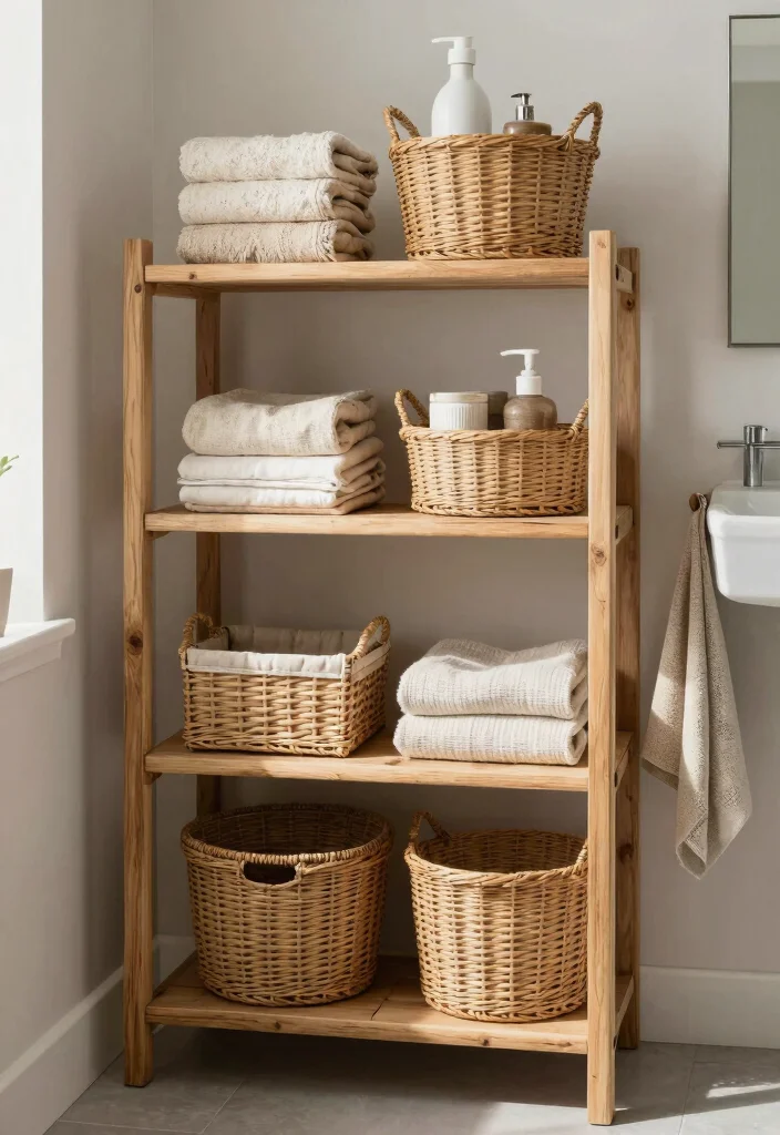14 Bathroom Almirah Ideas For Organized Living - 12. Stylish Basket Almirah 1