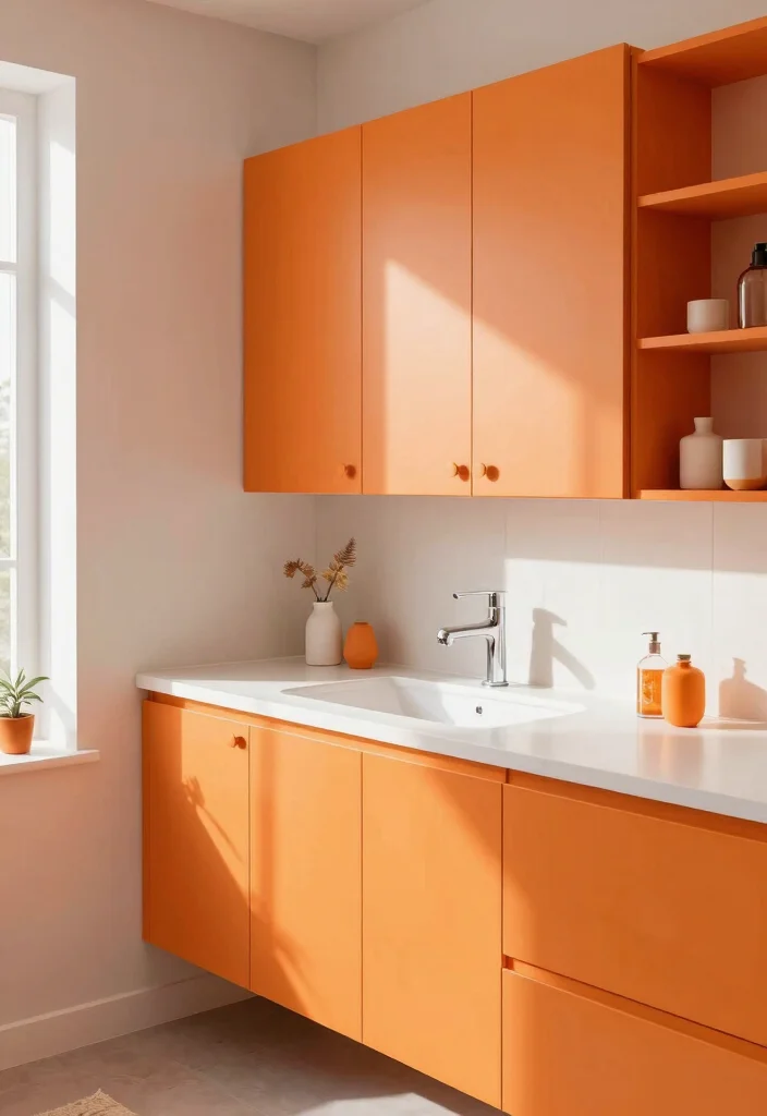 14 Bathroom Cabinet Color Ideas To Refresh Your Space - 10. Vibrant Tangerine 1