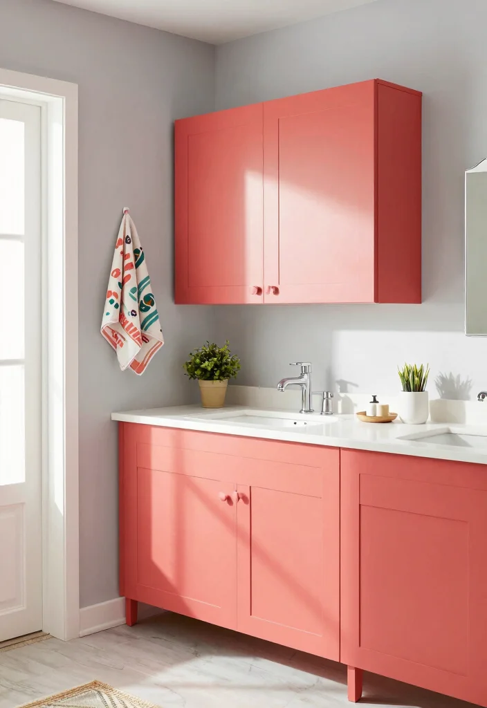 14 Bathroom Cabinet Color Ideas To Refresh Your Space - 12. Coral 1