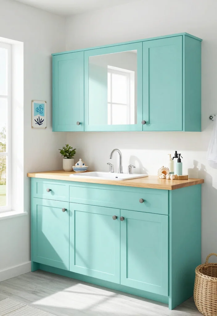 14 Bathroom Cabinet Color Ideas To Refresh Your Space - 14. Light Teal 1