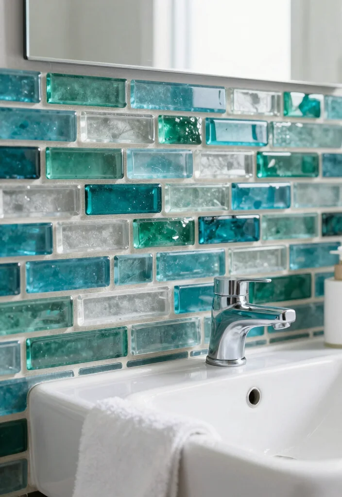 14 Bathroom Sink Backsplash Ideas That Protect And Style - 1. Recycled Glass Tiles 1