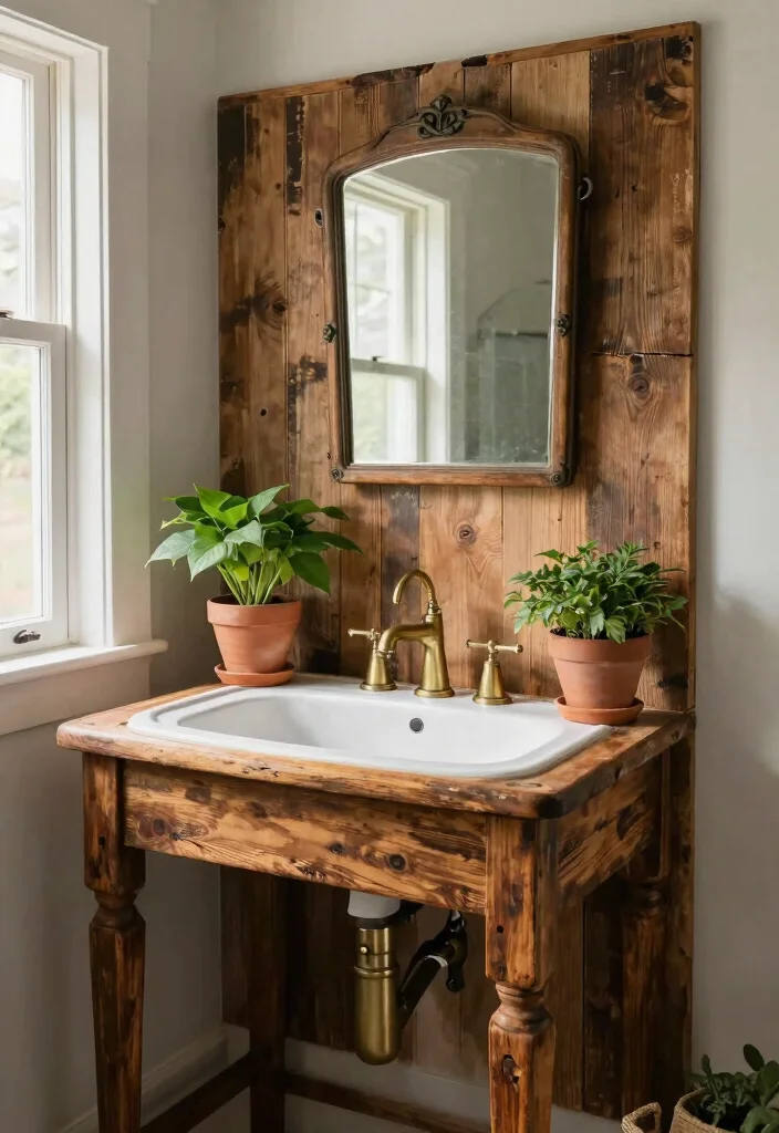 14 Bathroom Sink Backsplash Ideas That Protect And Style - 6. Reclaimed Wood 1