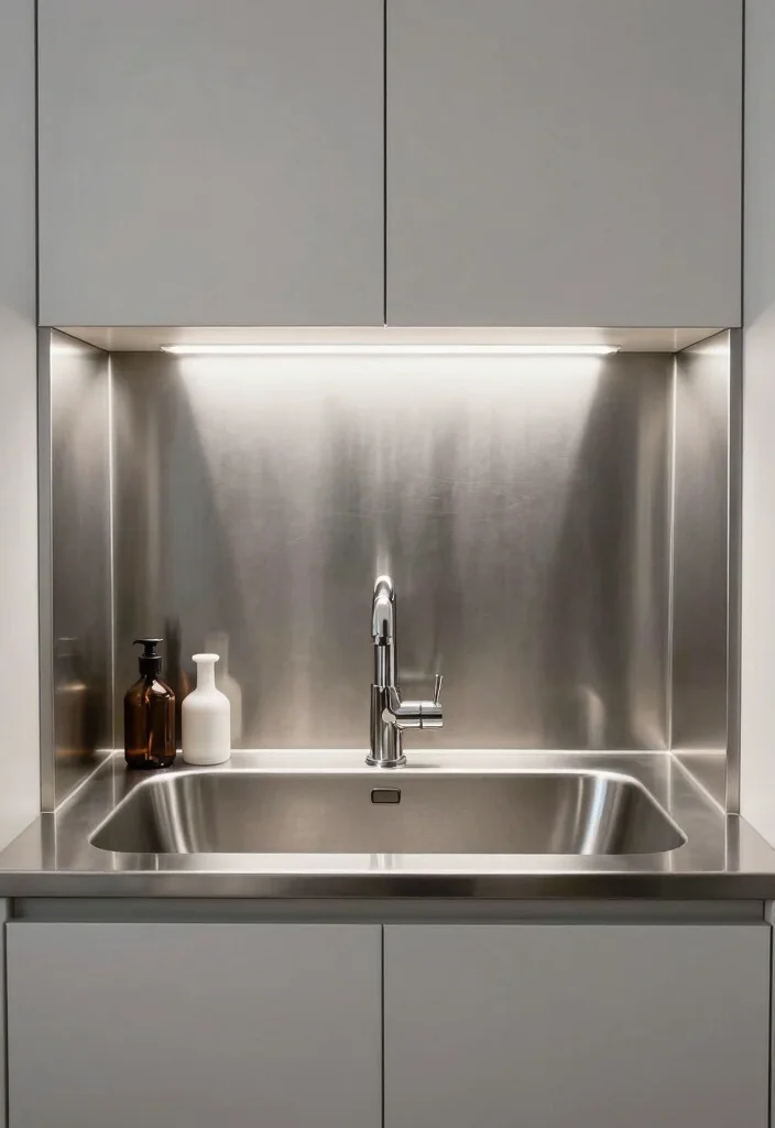 14 Bathroom Sink Backsplash Ideas That Protect And Style - 7. Stainless Steel Panels 1