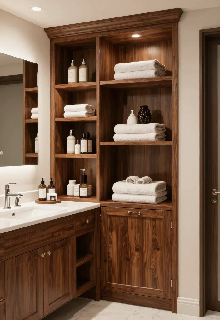 14 Bathroom Vanity With Linen Cabinet Ideas For Extra Storage - 11. Custom Built-Ins 1