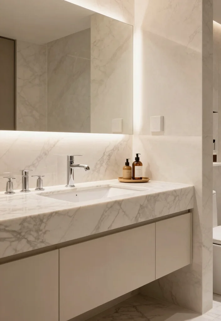 14 Bathroom Vanity With Linen Cabinet Ideas For Extra Storage - 13. Luxurious Marble Touches 1