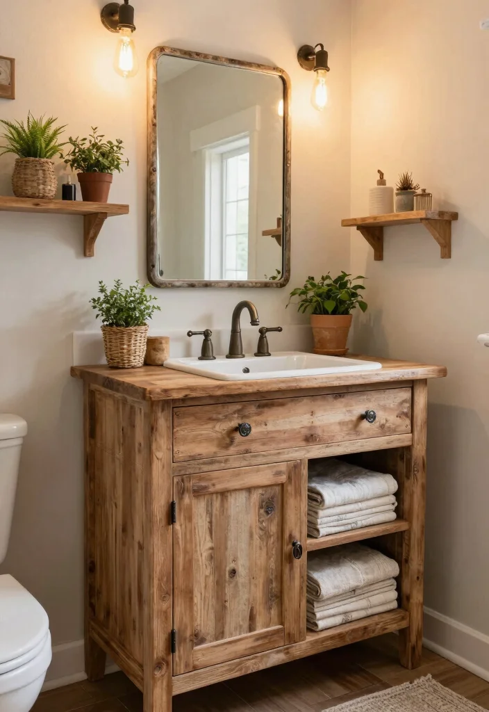 14 Bathroom Vanity With Linen Cabinet Ideas For Extra Storage - 2. Rustic Charm 1