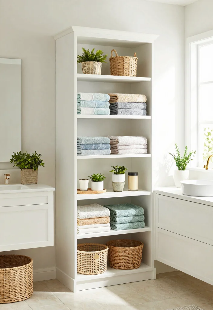 14 Bathroom Vanity With Linen Cabinet Ideas For Extra Storage - 4. Stylish Open Shelving 1