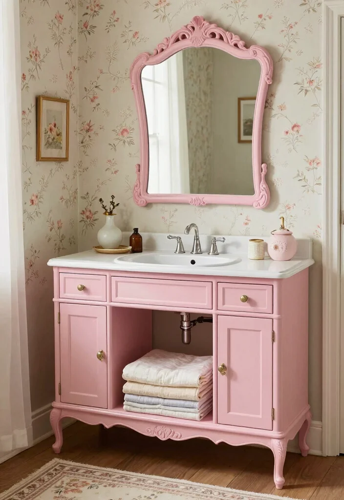 14 Bathroom Vanity With Linen Cabinet Ideas For Extra Storage - 6. Vintage Vibes 1
