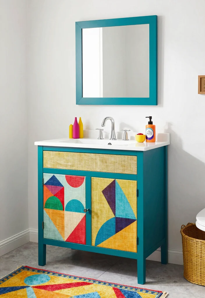 14 Bathroom Vanity With Linen Cabinet Ideas For Extra Storage - 7. Bold Colors and Patterns 1