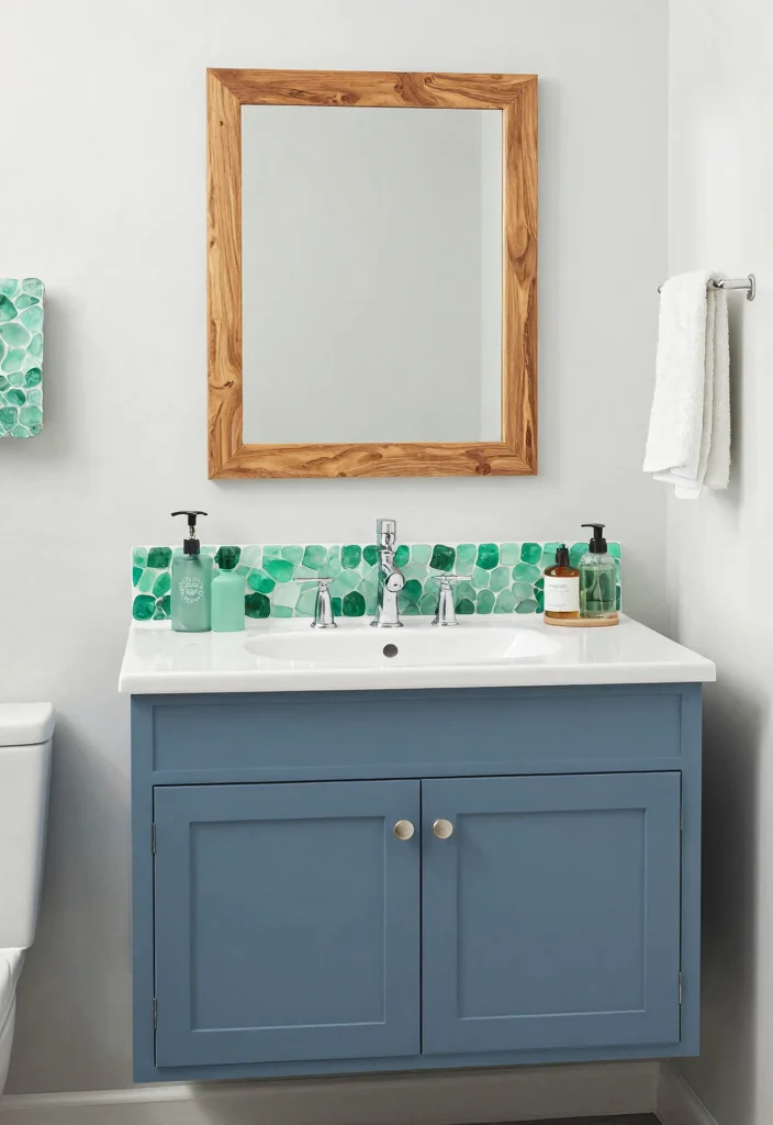 14 Blue Vanity Bathroom Ideas With Fresh Colour - 10. Shades of Blue and Green Harmony 1