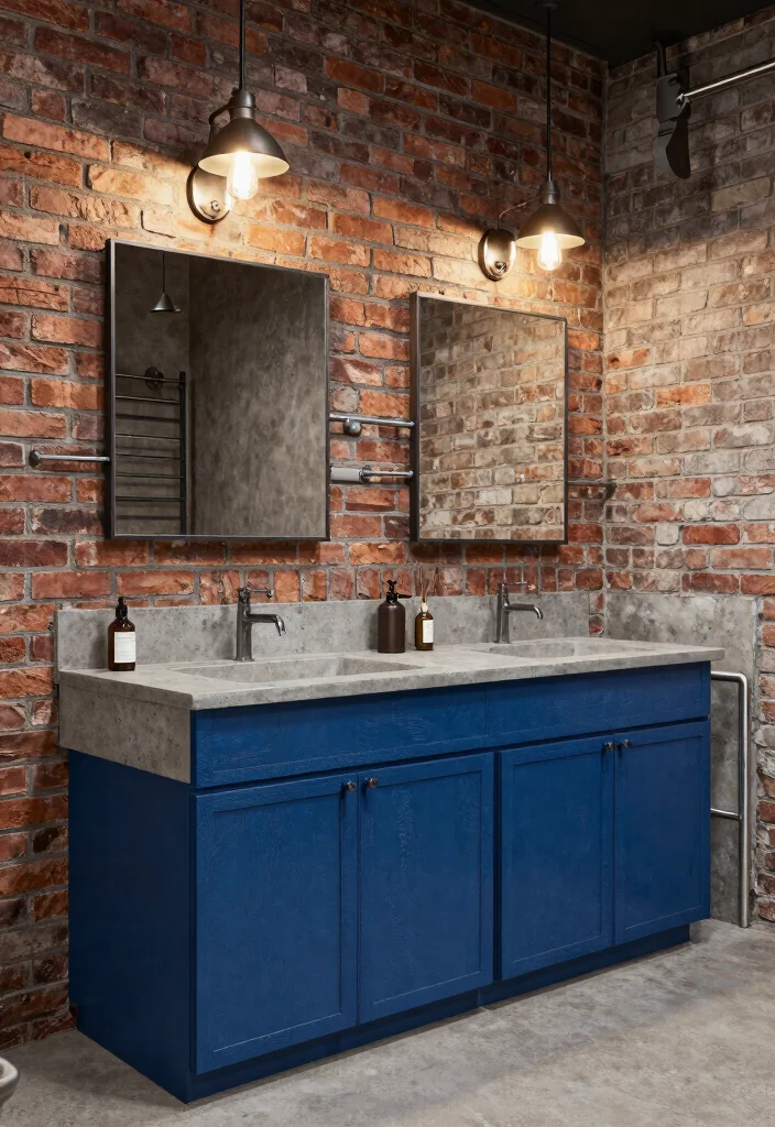 14 Blue Vanity Bathroom Ideas With Fresh Colour - 11. Industrial Blue Appeal 1