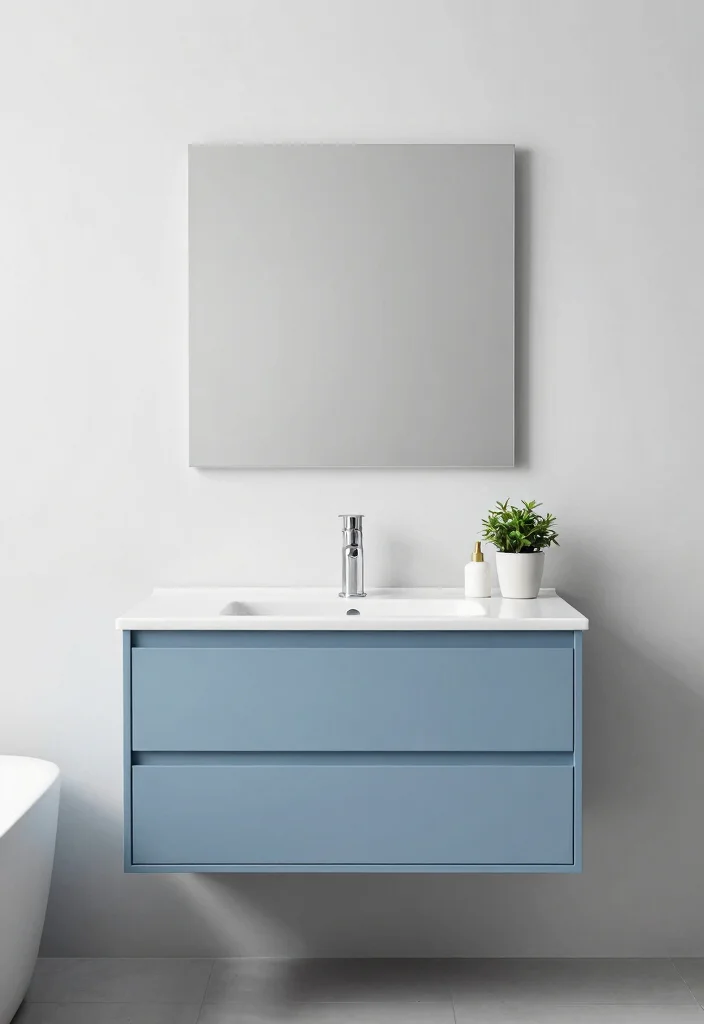 14 Blue Vanity Bathroom Ideas With Fresh Colour - 13. Minimalist Blue 1