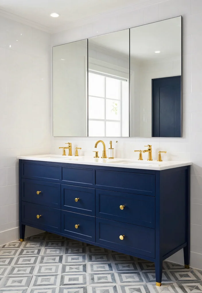 14 Blue Vanity Bathroom Ideas With Fresh Colour - 2. Bold Navy Statement 1
