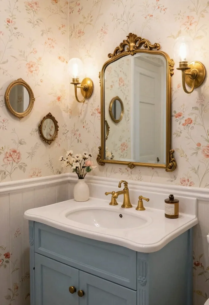 14 Blue Vanity Bathroom Ideas With Fresh Colour - 5. Vintage Charm in Light Blue 1
