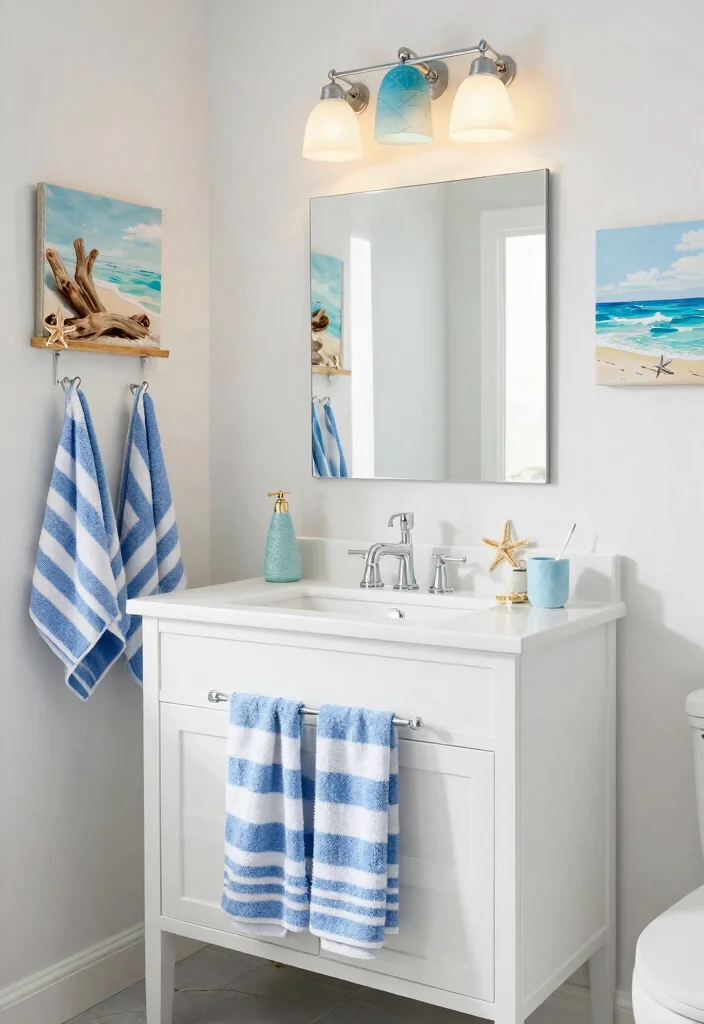 14 Blue Vanity Bathroom Ideas With Fresh Colour - 6. Coastal White and Blue 1