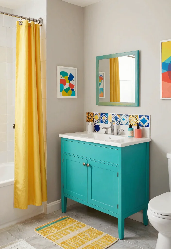 14 Blue Vanity Bathroom Ideas With Fresh Colour - 7. Fun Turquoise Highlights 1