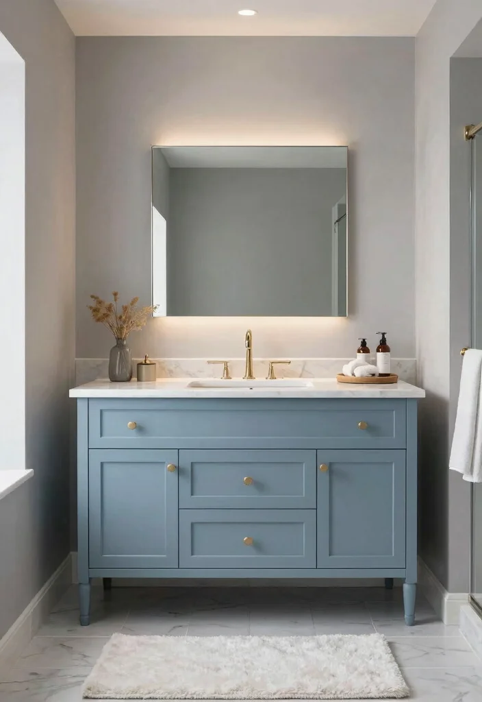 14 Blue Vanity Bathroom Ideas With Fresh Colour - 8. Muted Blue Elegance 1