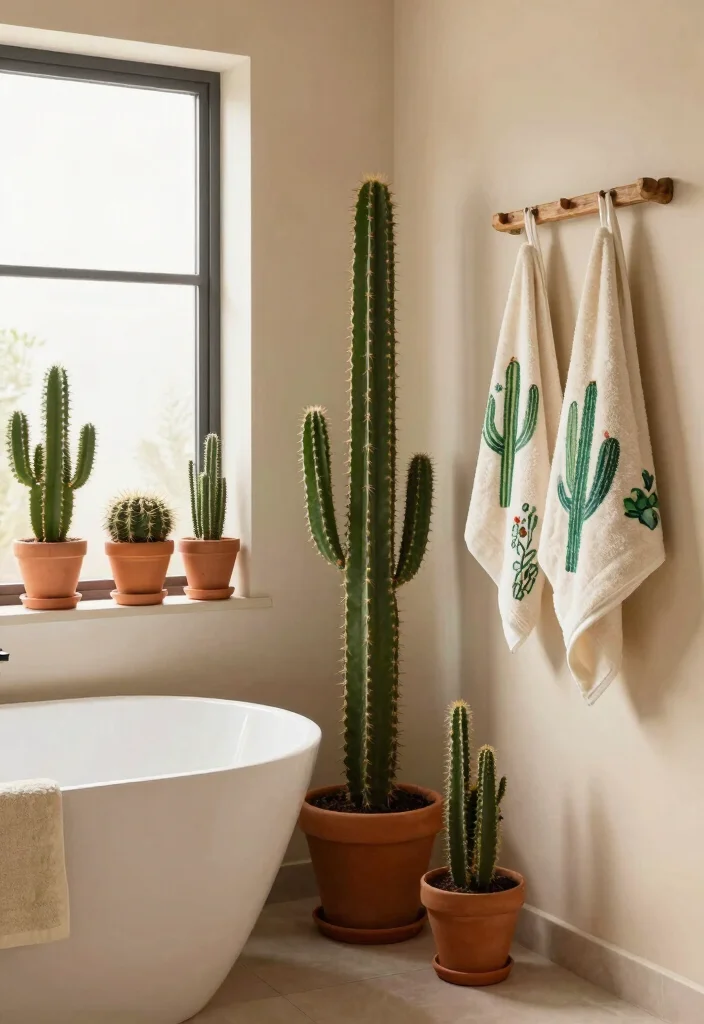 14 Desert Bathroom Decor Ideas With Earthy Style - 2. Cactus Accents 1
