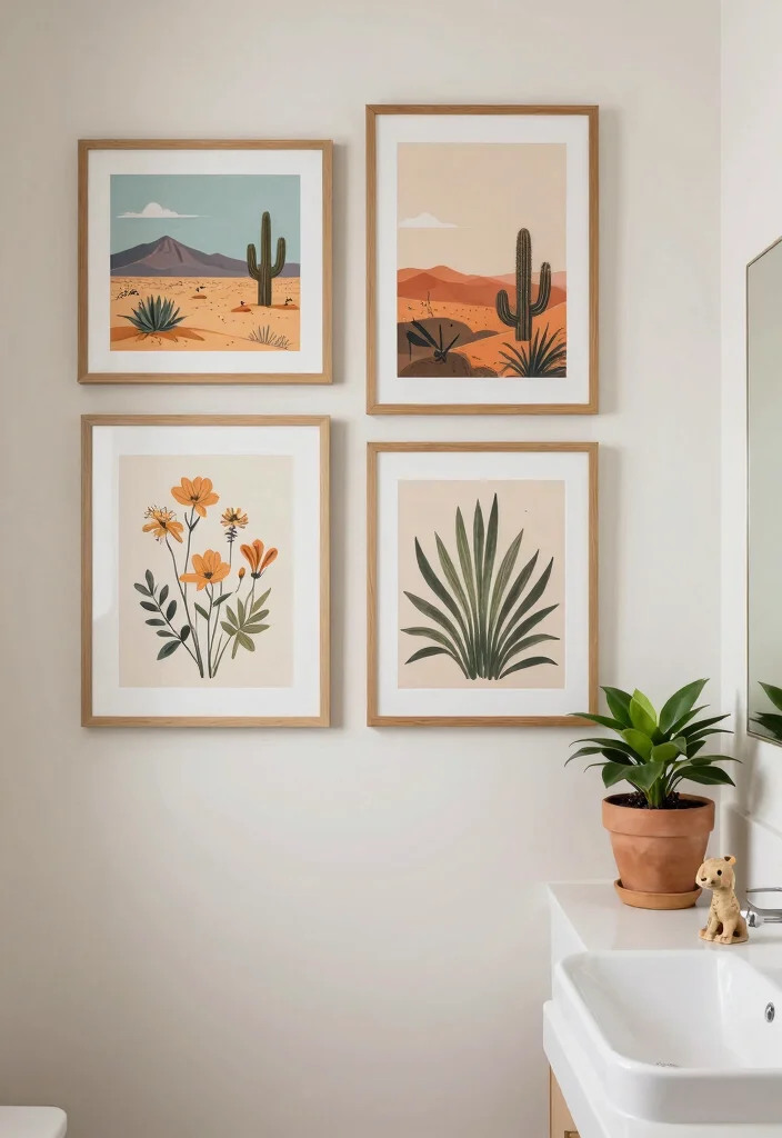 14 Desert Bathroom Decor Ideas With Earthy Style - 7. Desert Inspired Art 1