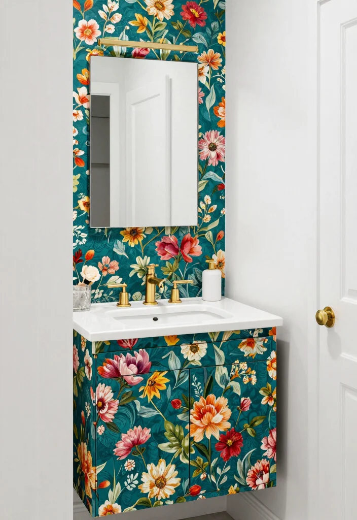 14 Painting Bathroom Vanity Ideas For An Easy Refresh - 11. Use Wallpaper for a Unique Twist 1