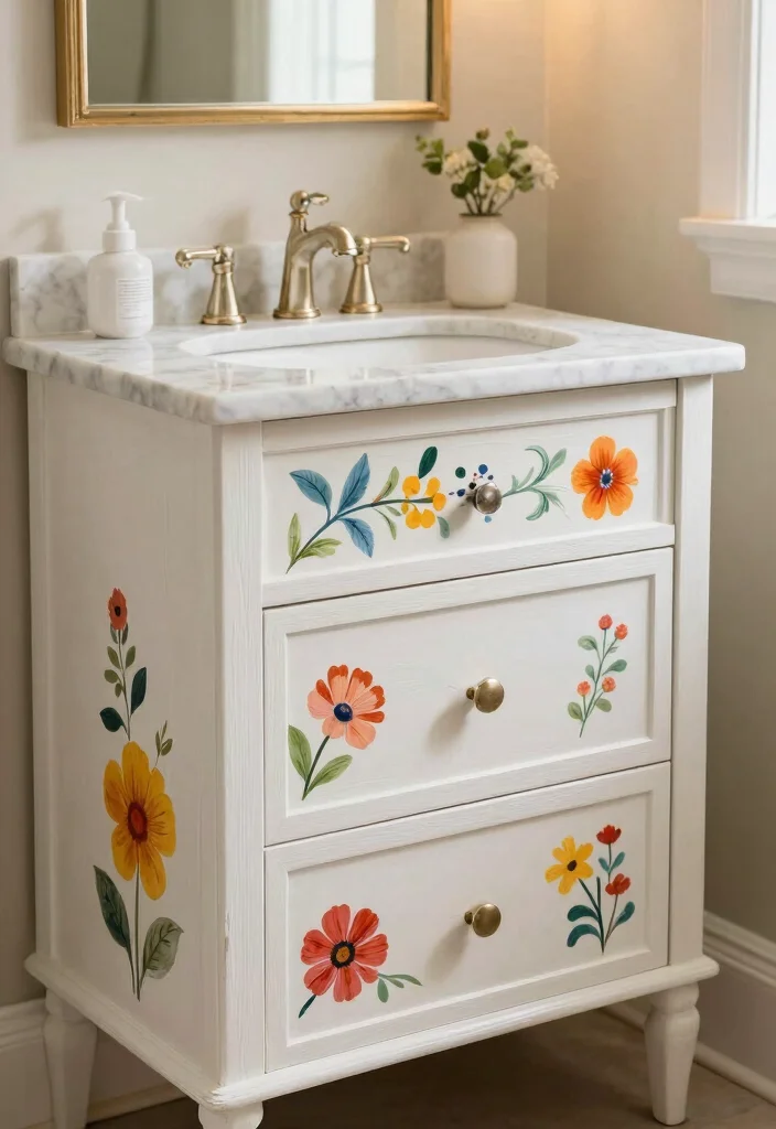 14 Painting Bathroom Vanity Ideas For An Easy Refresh - 14. Artistic Accents: Hand-Painted Designs 1