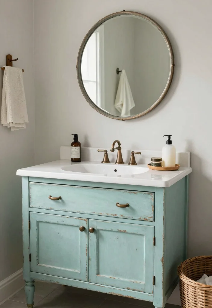 14 Painting Bathroom Vanity Ideas For An Easy Refresh - 4. Vintage Charm with Distressed Finishes 1