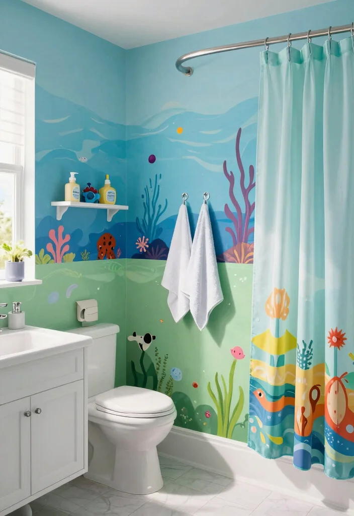 14 Shared Kids Bathroom Ideas That Actually Work - 1. Colorful Themed Walls 1